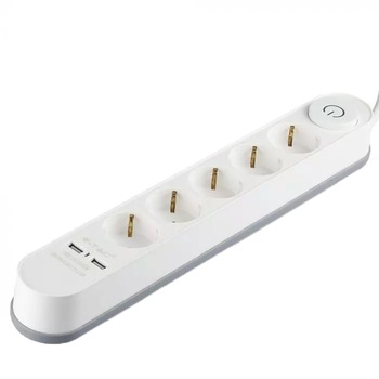 Prelungitor V-TAC 8807, 2xUSB 3.4A, 5 prize, intrerupator iluminat, cablu 3G1.5mm, 3m, Alb Prelungitor V-TAC 8807, 2xUSB 3.4A, 5 prize, intrerupator iluminat, cablu 3G1.5mm, 3m, Alb