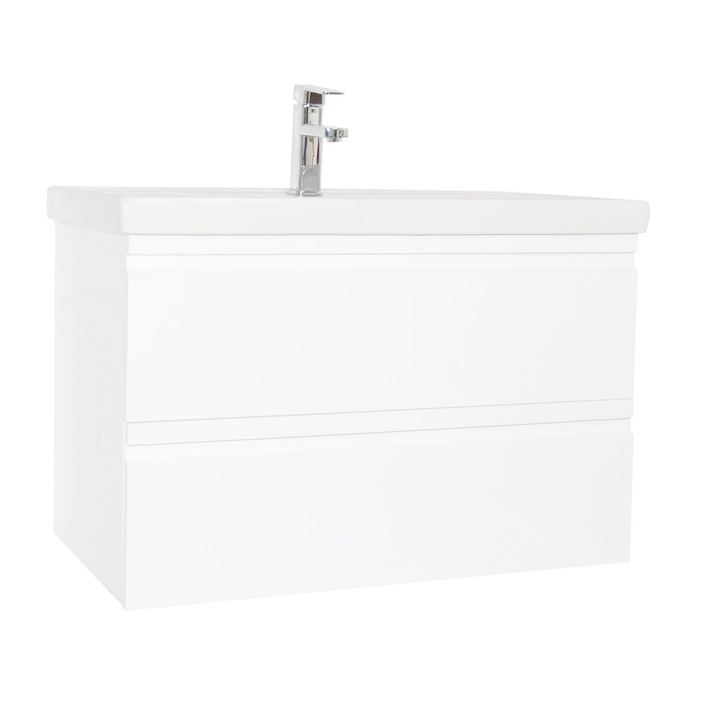 Окачен шкаф за баня и умивалник Badenmob 786, 2 чекмеджета, MDF, PAL, 100x54x45.5 см, Бял
