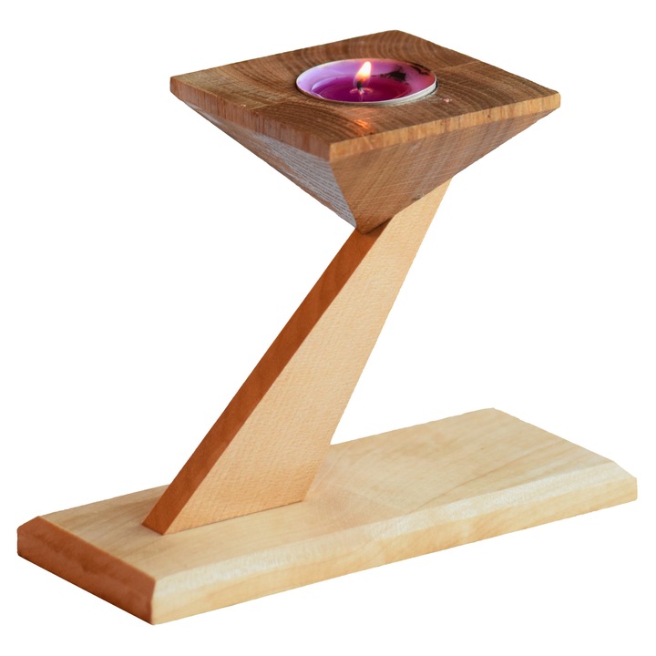 Suport lumanare Persepolis, Filippo & Clark, lemn cires, paltin si stejar, 7x15x16 cm