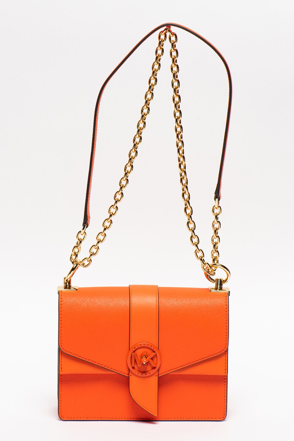 Michael Kors, Geanta din piele cu bareta convertibila de umar Greenwich, Oranj mandarina