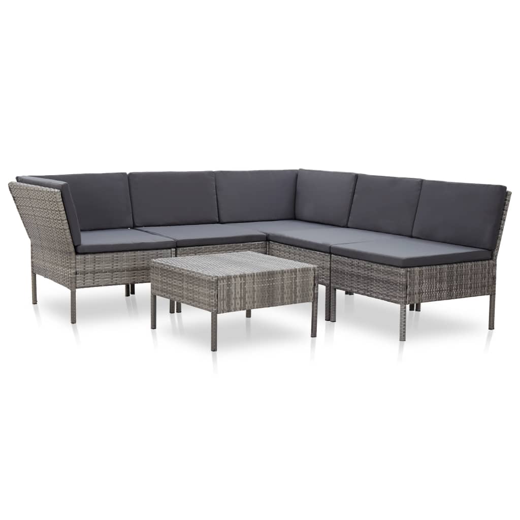 Set mobilier de gradina 6 piese masa cu canapea, vidaXL, Poliratan, 60 x 60 x 35 cm, Gri