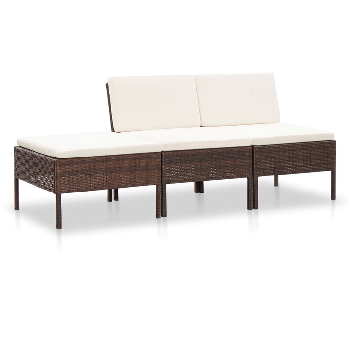 vidaXL 3-részes barna polyrattan kerti ülőgarnitúra párnákkal 16.5 kg 48955