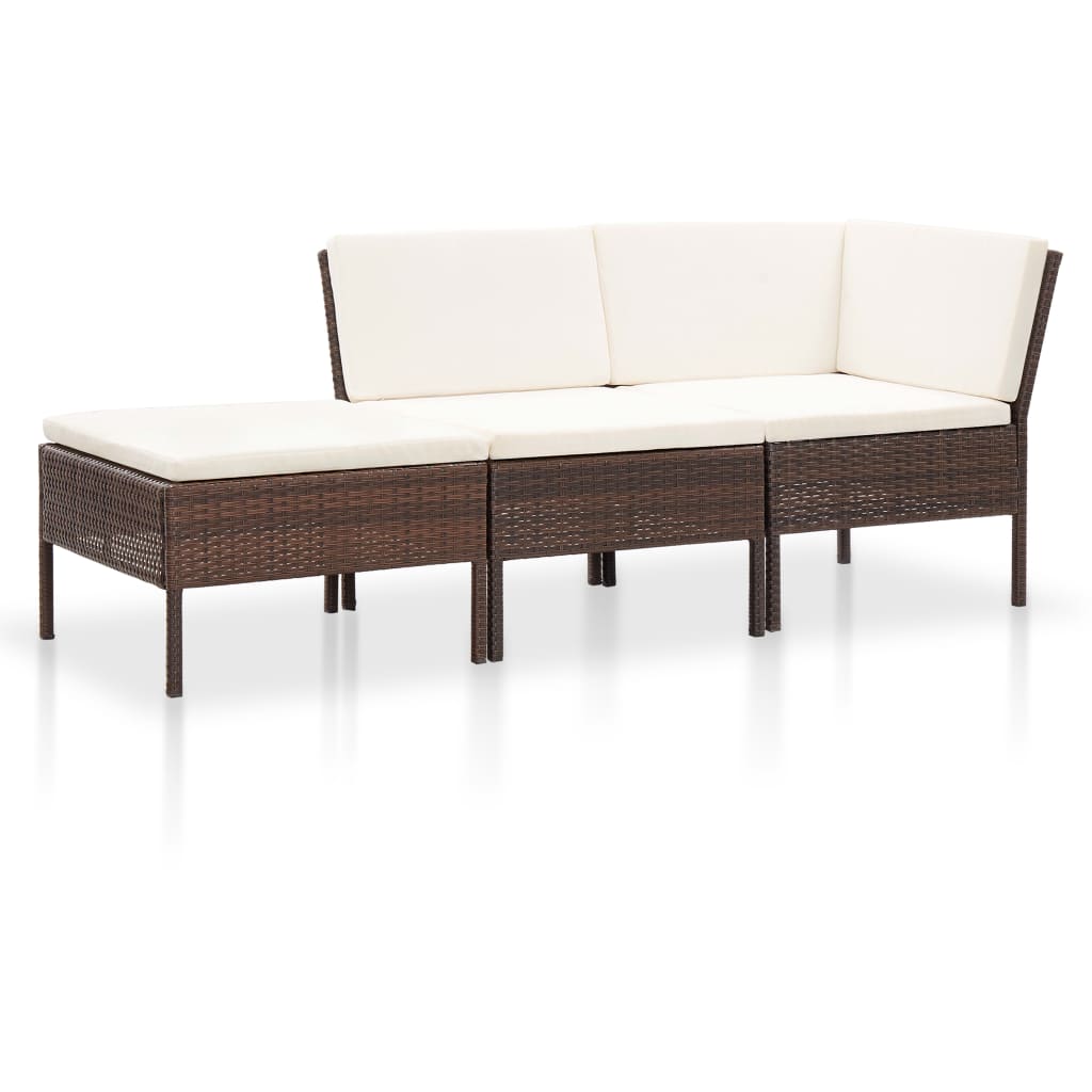 Set mobilier de gradina 3 piese sezlong si masa, vidaXL, Poliratan, 57 x 69 x 67 cm, Maro/Alb