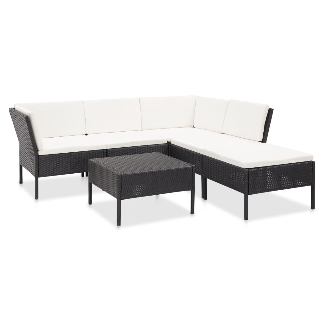 Set mobilier de gradina 6 piese, masa cu canapea coltar, vidaXL, Poliratan, 60 x 60 x 35 cm, Negru/Alb