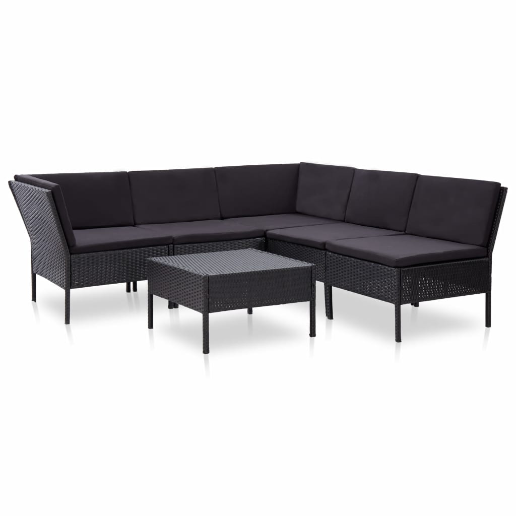Set mobilier de gradina 6 piese masa cu canapea, vidaXL, Poliratan, 60 x 60 x 35 cm, Negru