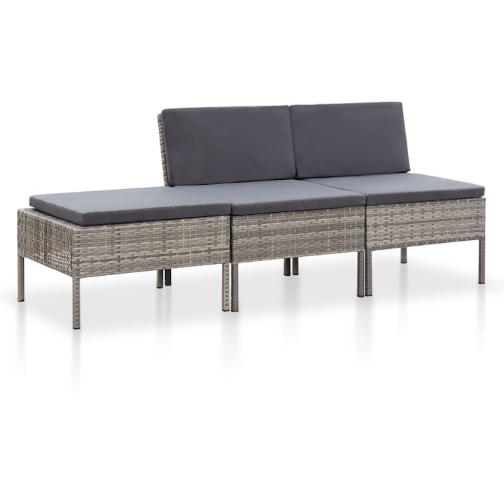 vidaXL 3-részes szürke polyrattan kerti ülőgarnitúra párnákkal 16.5 kg 48958