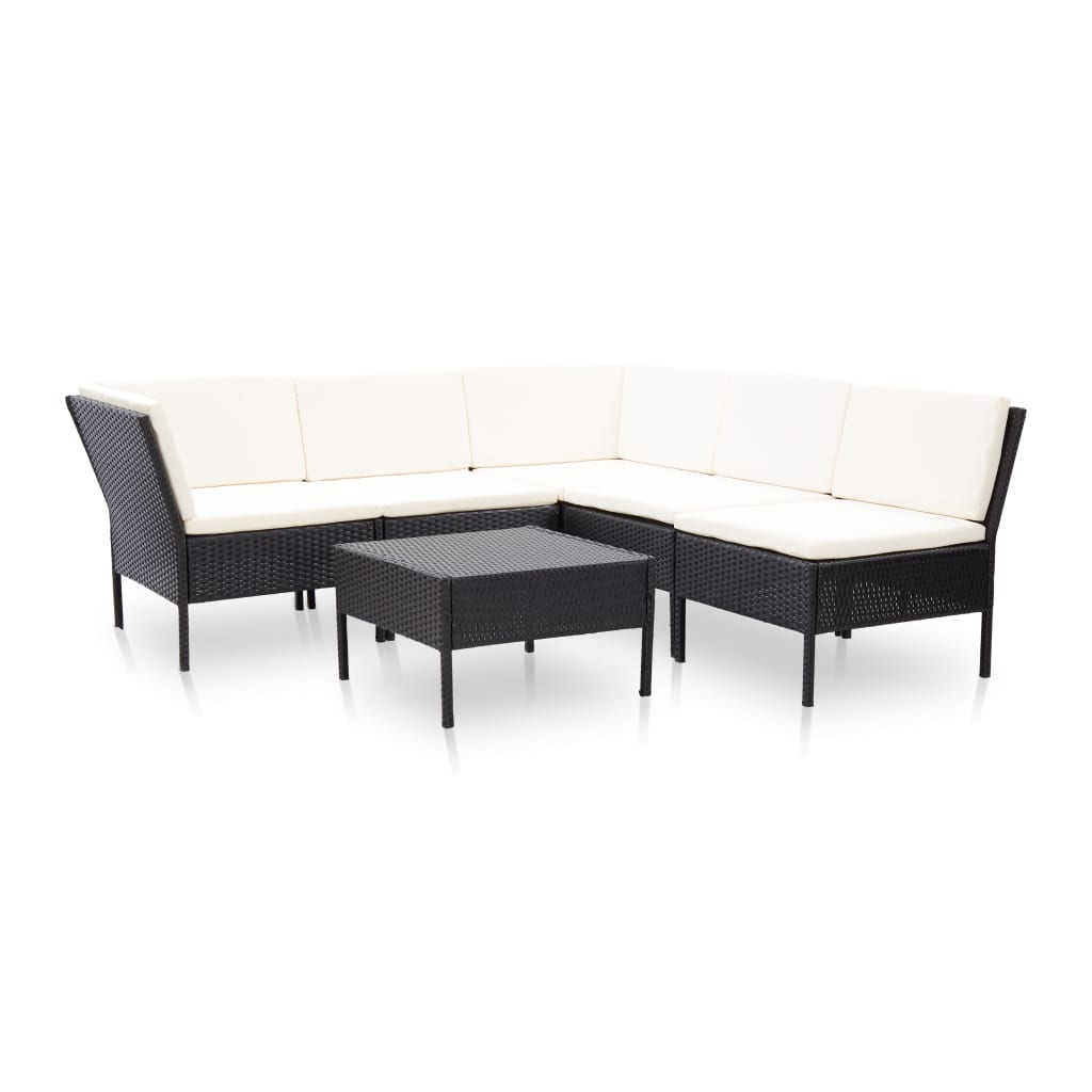 Set mobilier de gradina 6 piese masa cu canapea, vidaXL, Poliratan, 60 x 60 x 35 cm, Negru/Alb