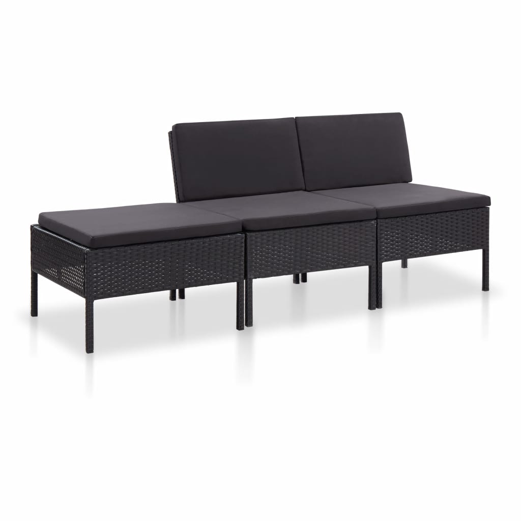 Set mobilier de gradina 3 piese, vidaXL, Poliratan, 57 x 69 x 67 cm, Negru