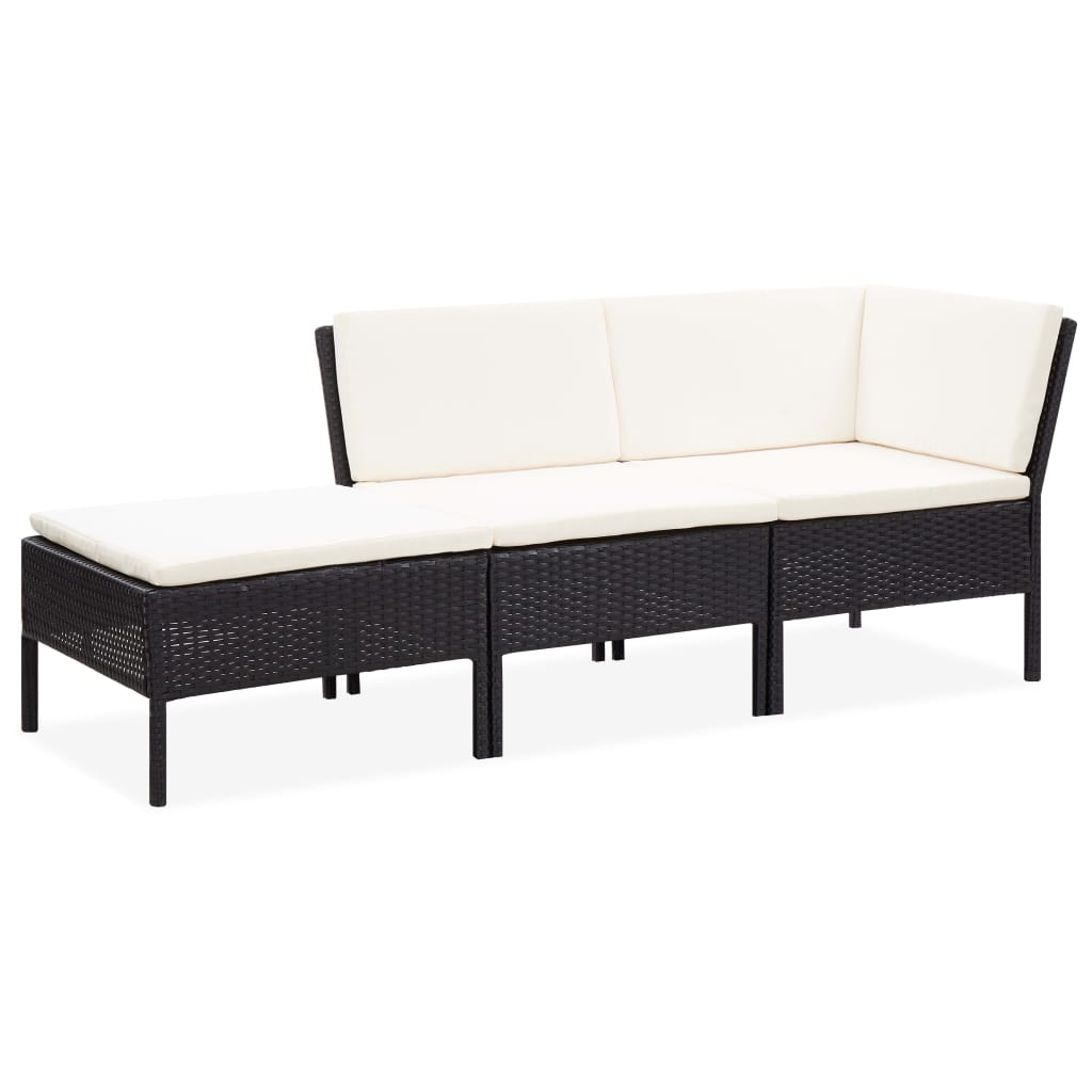 Set mobilier de gradina 3 piese sezlong si masa, vidaXL, Poliratan, 57 x 69 x 67 cm, Negru/Alb