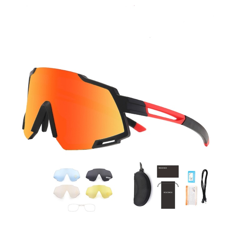 Ochelari ciclism, Anti-UV400, 4 lentile interschimbabile, TR90, Portocaliu