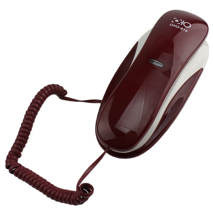 Telefon fix cu fir, OHO, taste mari iluminate, functie reapelare, fixare perete, rosu