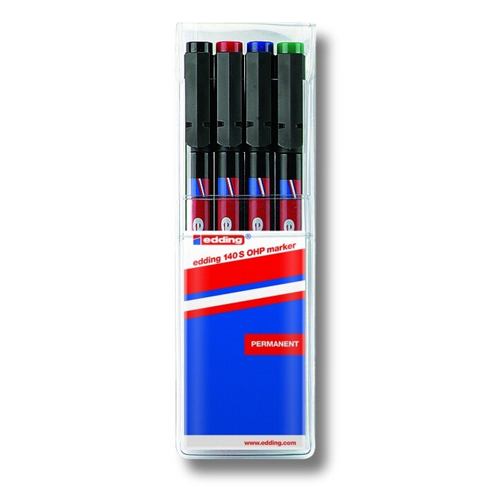 Set pixuri cu varf din pasla, Edding, cu alcool, 140 S OHP, 0,3 mm, 4 bucati, Multicolor