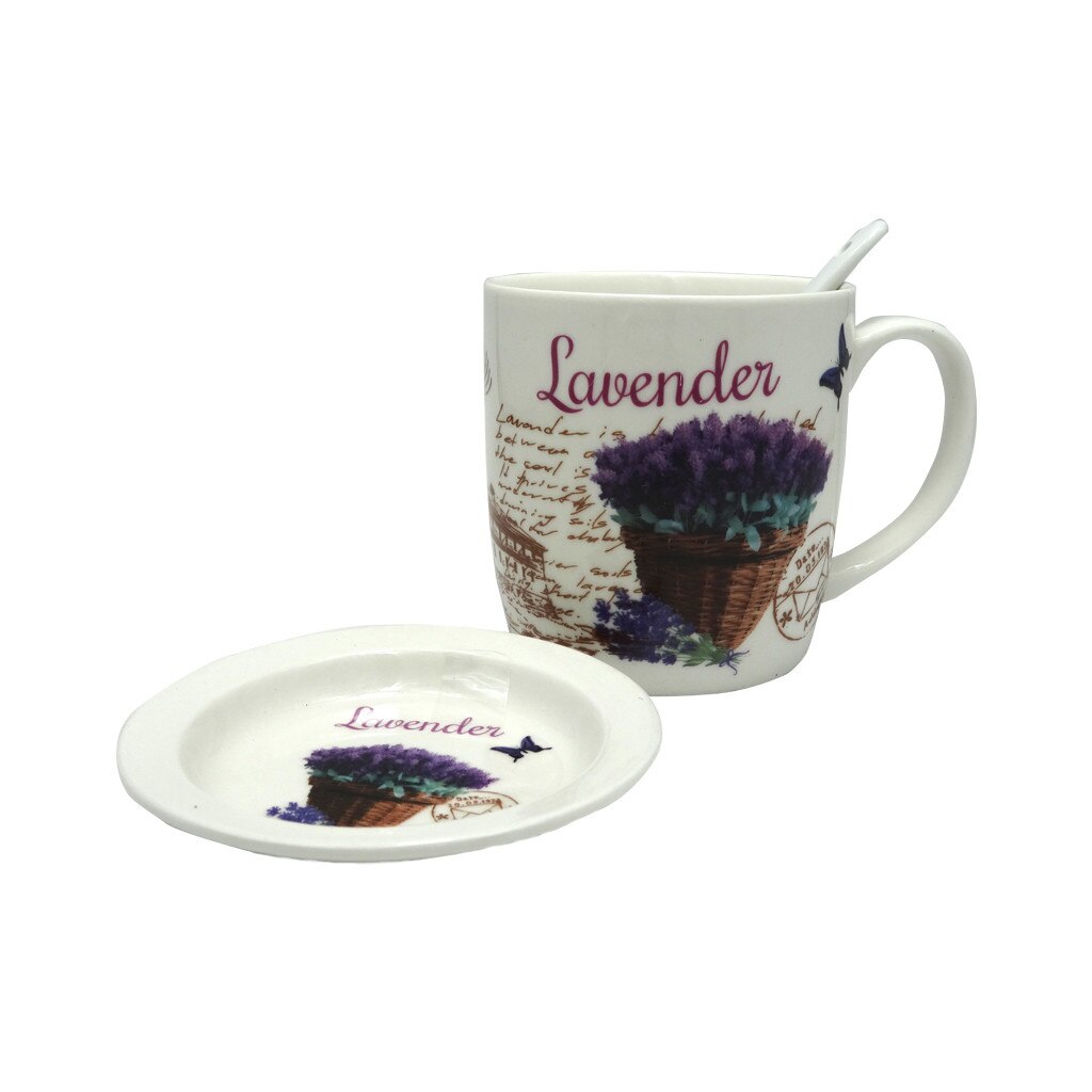 Cana cu Lingurita si Farfuriuta Lavender, Charisma, Portelan, 300 ml