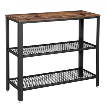 Consola mobilier cu 2 rafturi din plasa metalica VASAGLE, 101.5x35x80cm, Maro/Negru Consola mobilier cu 2 rafturi din plasa metalica VASAGLE, 101.5x35x80cm, Maro/Negru