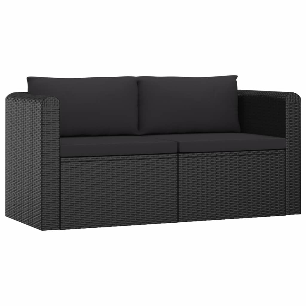 Canapea de exterior cu 2 locuri cu perne vidaXL, Poliratan, 72 x 72 x 63 cm, Negru