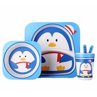 set 5 piese farfurii cu tacamuri si un pahar din fibra de bambus print pinguin imagen 50_0_
0