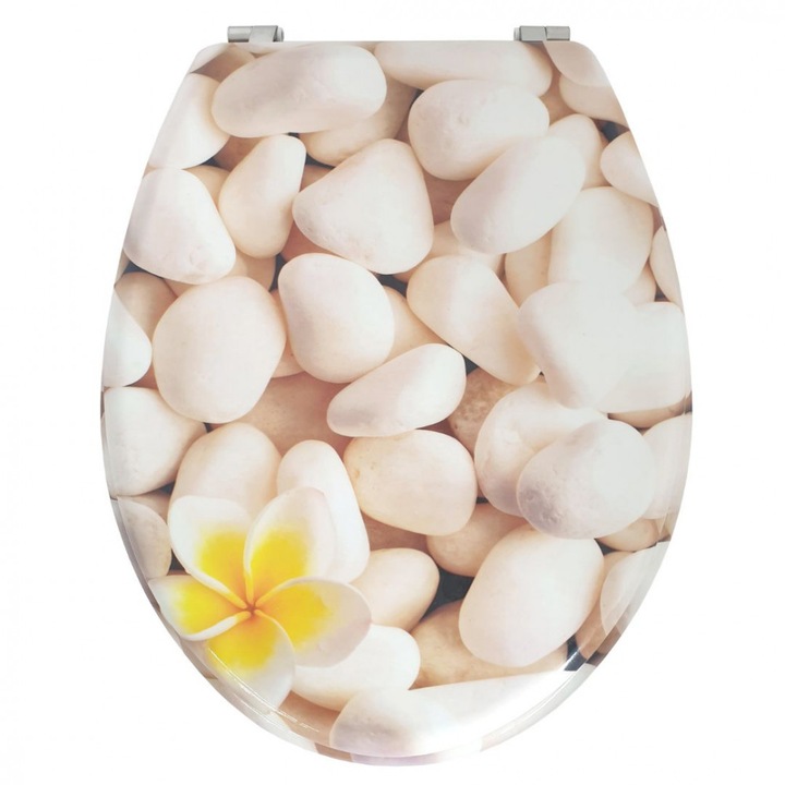 Bath Duck Wc-Ülőke - Mdf - Mintás - Rozsdamentes Acél Zsanérokkal - White Rocks