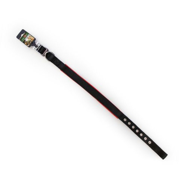 Cobbys Pet Fekete dupla textil nyakörv piros neoprénnel párnázva 65cm/25mm