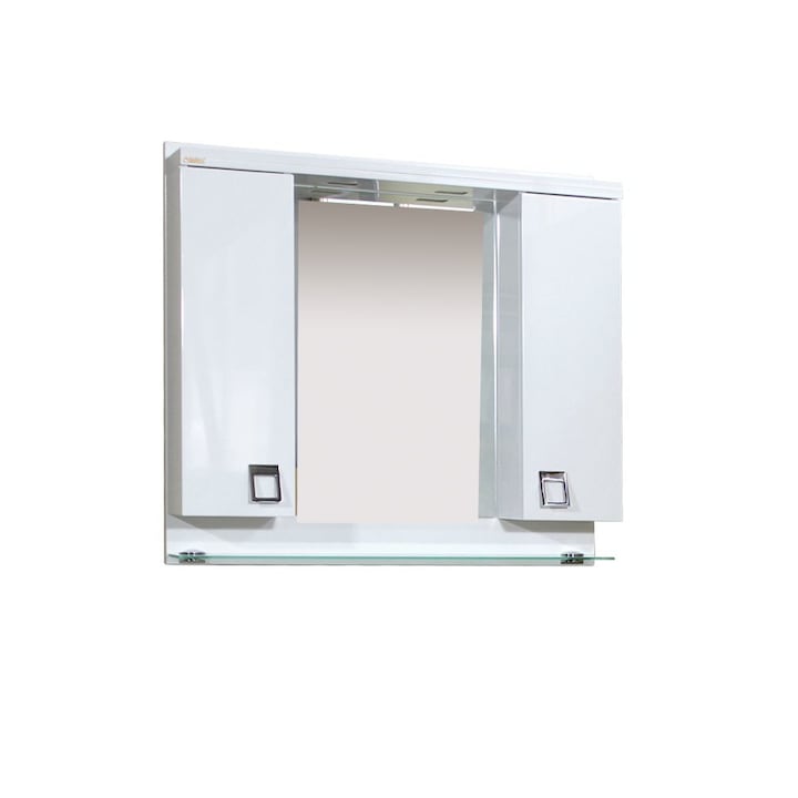 Шкаф Мебел-М Тринити, горен, 85 см, 2хLED осветление, врати с плавно затваряне, панти от неръждаема стомана, регулируем рафт, стъклена полица 5 мм, масивни стъклоносачи