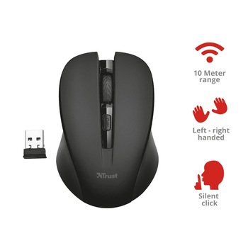 Mouse optic Trust, 3 nivele DPI, Wireless, Negru Mouse optic Trust, 3 nivele DPI, Wireless, Negru
