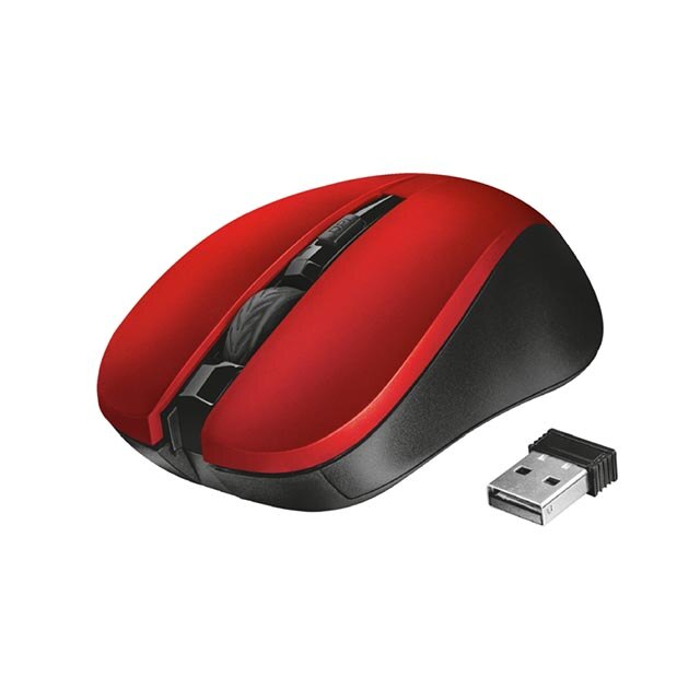 Mouse optic Trust, 3 nivele DPI, Wireless, Rosu/Negru