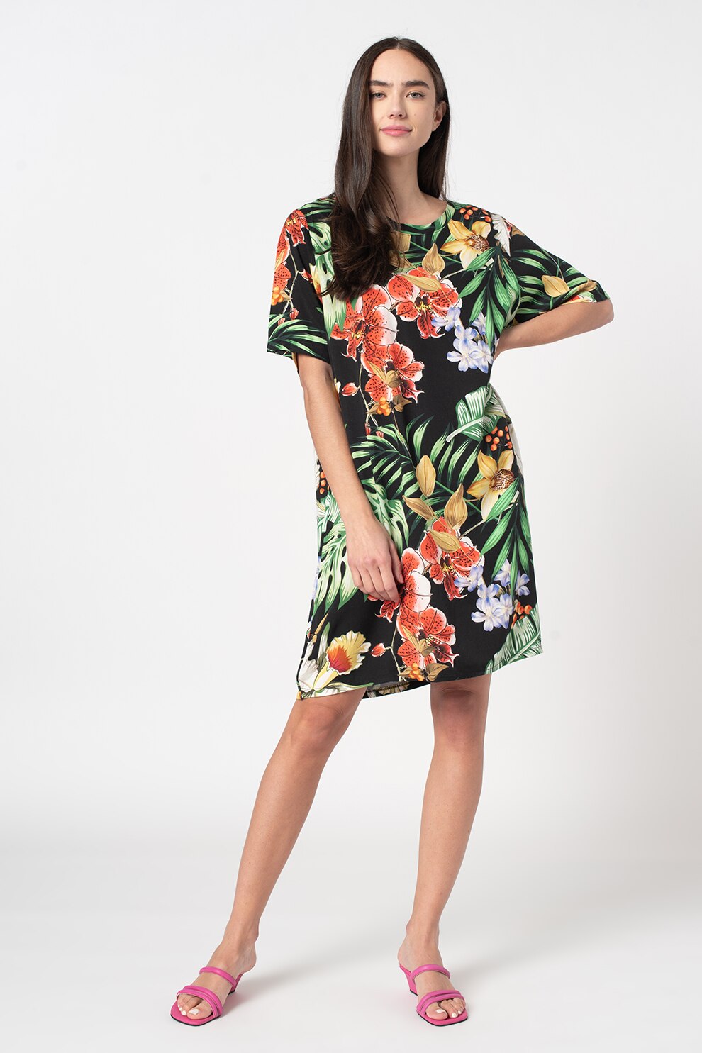 Z ONE by ZABAIONE,Rochie dreapta midi cu imprimeu tropical Palina
