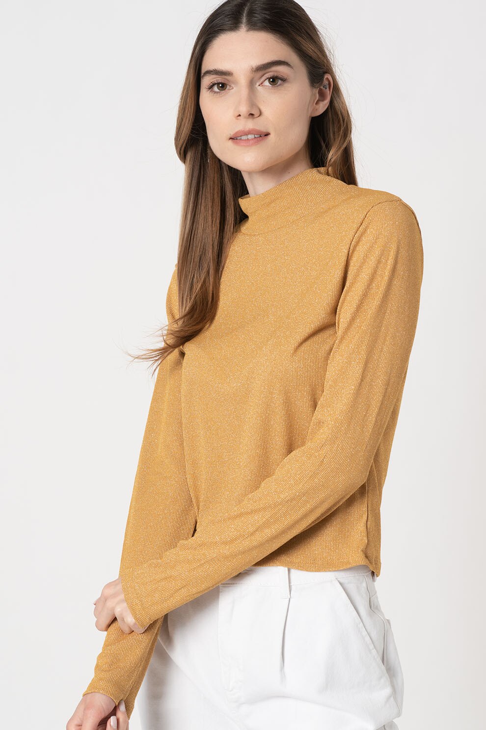 Haily's, Bluza cu insertii din lurex Mary, Maro caramel, 2XL