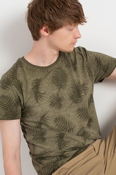 Haily's, Tricou din bumbac cu imprimeu tropical Mario, Verde militar/Verde forest