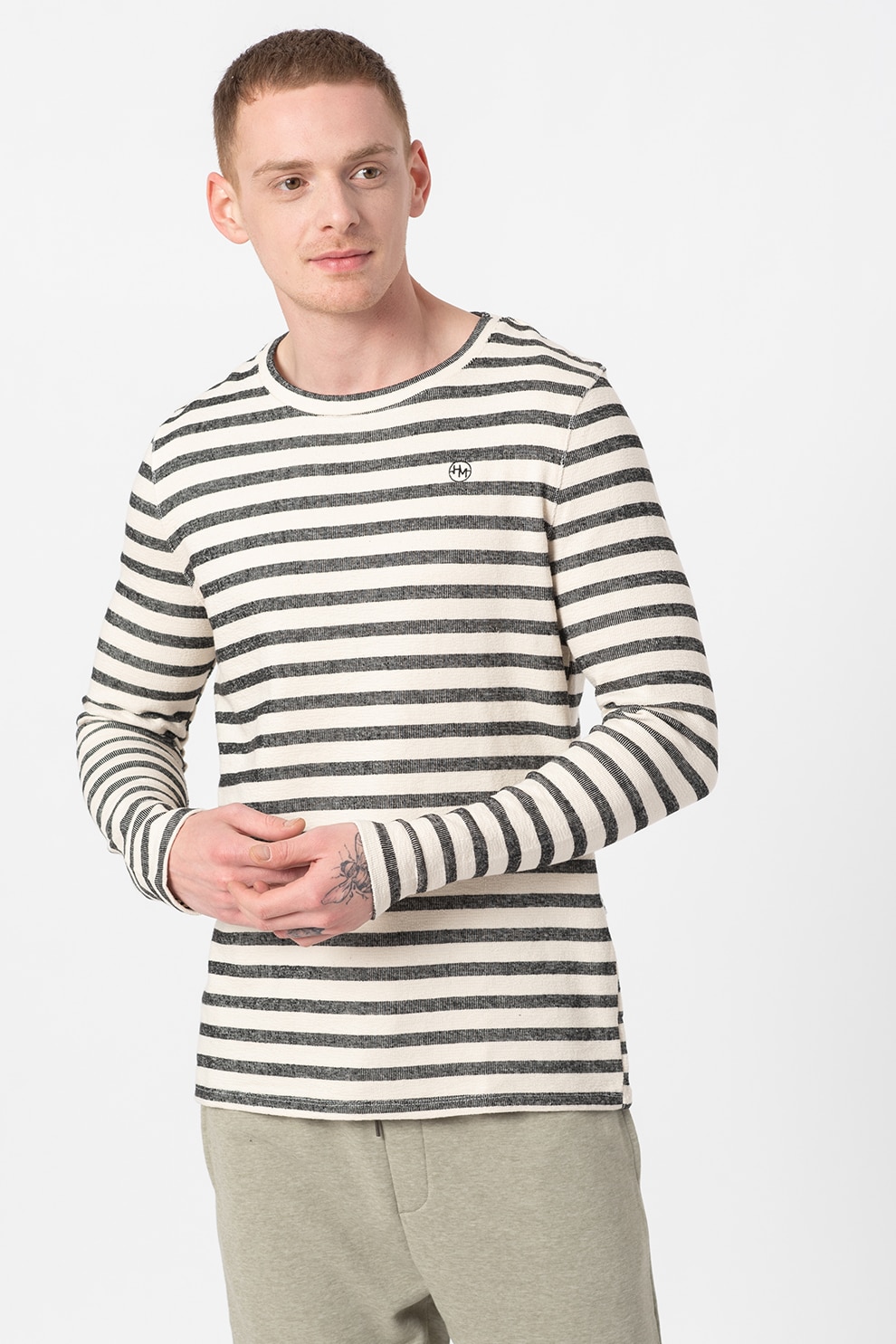 Haily's, Bluza cu decolteu la baza gatului si imprimeu Carlo, Alb prafuit/Negru