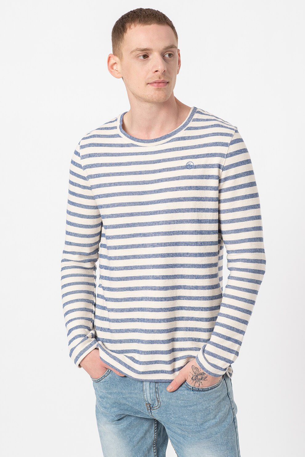 Haily's, Bluza cu decolteu la baza gatului Carlo, Alb prafuit/Bleumarin