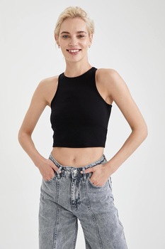 DeFacto, Top crop cu bretea halter, Negru DeFacto, Top crop cu bretea halter, Negru
