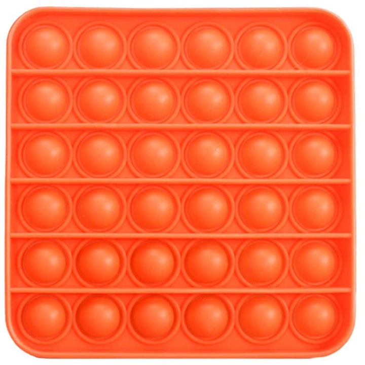 Jucarie Antistres din Silicon, Push Pop Bubble Fidget Toy, Patrat Portocaliu, +3 ani