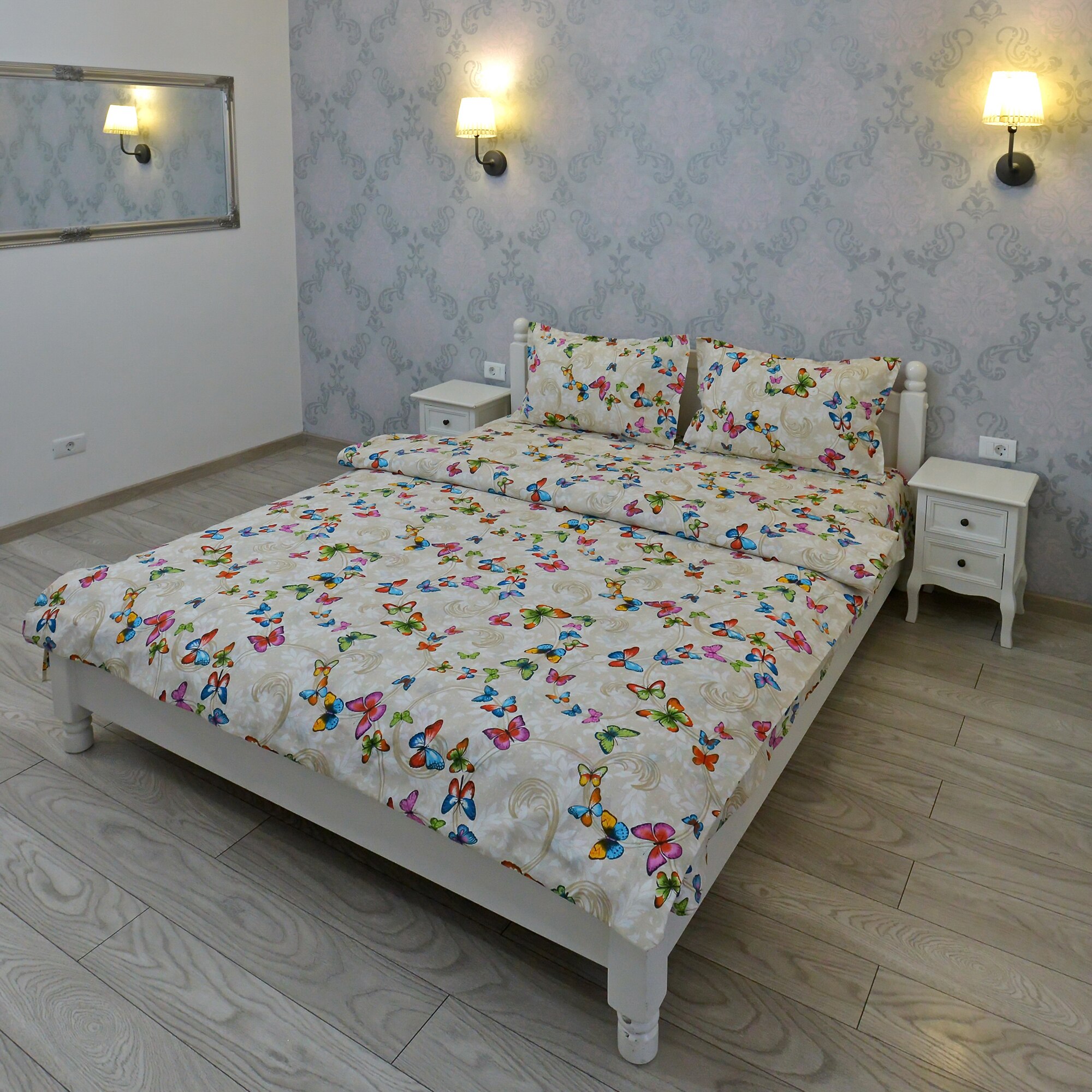 Lenjerie pentru 2 persoane Somnart Ultrasleep, bumbac 100%, model fluturi