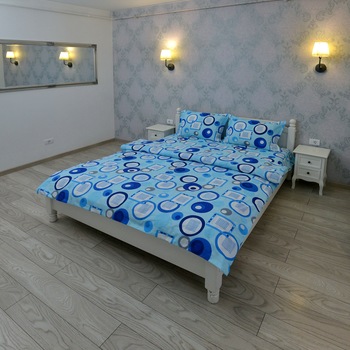 Lenjerie pentru 2 persoane Somnart Ultrasleep, bumbac 100%, bleu, model cercuri Lenjerie pentru 2 persoane Somnart Ultrasleep, bumbac 100%, bleu, model cercuri
