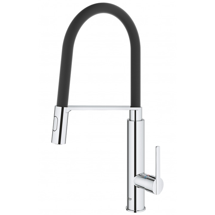 Кухненски смесител Grohe Feel 31489000, 3/8'', Тип C, Висок чучур, Извличащ се чучур, 2 спрея, Професионална гума, Хром
