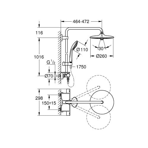 Sistem de dus Grohe Vitalio Joy 260 26403001, 1/2'', aparent, termostat ...