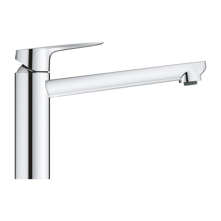 Baterie de bucatarie Grohe BauCurve 31715000, 3/8'', tip L, pipa medie, pivotanta, cartus ceramic, monocomanda, crom