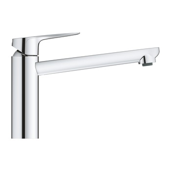 Baterie de bucatarie Grohe BauCurve 31715000, 3/8'', tip L, pipa medie, pivotanta, cartus ceramic, monocomanda, crom