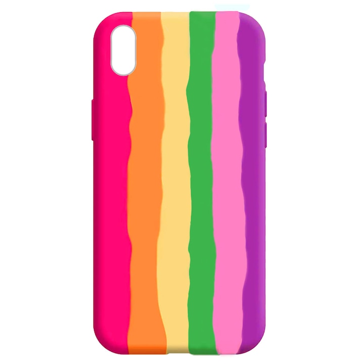 Кейс за iPhone XS - Rainbow, Silicon Soft Feeling, кадифена вътрешност, матова повърхност - Gekko Multicolor