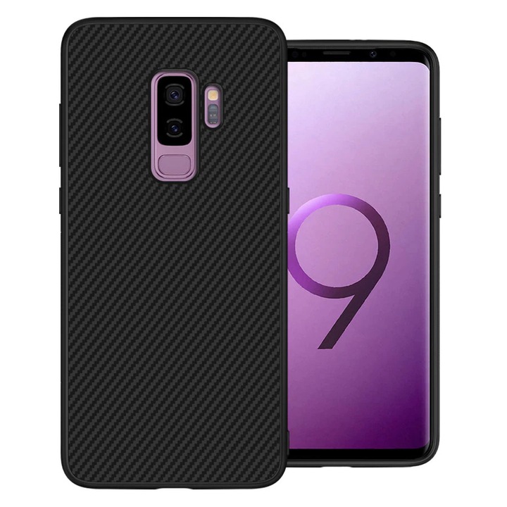 Husa Carbon Skin pentru Samsung Galaxy S9 PLUS - Silicon, ultraslim, decupaje camera, suprafata mata - Gekko Mobile®