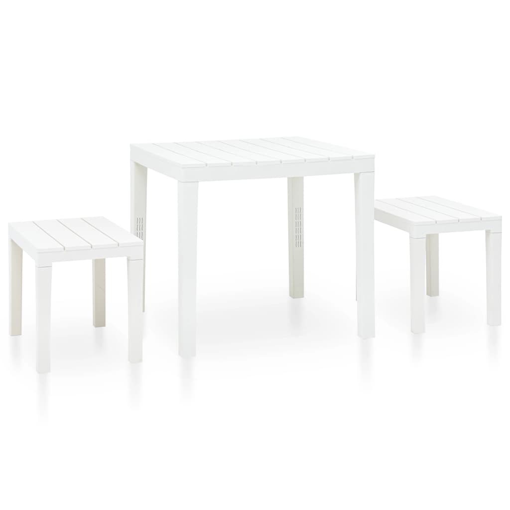 Set mobila de gradina cu 3 piese, vidaXL, Plastic, 78 x 78 x 72 cm, Alb