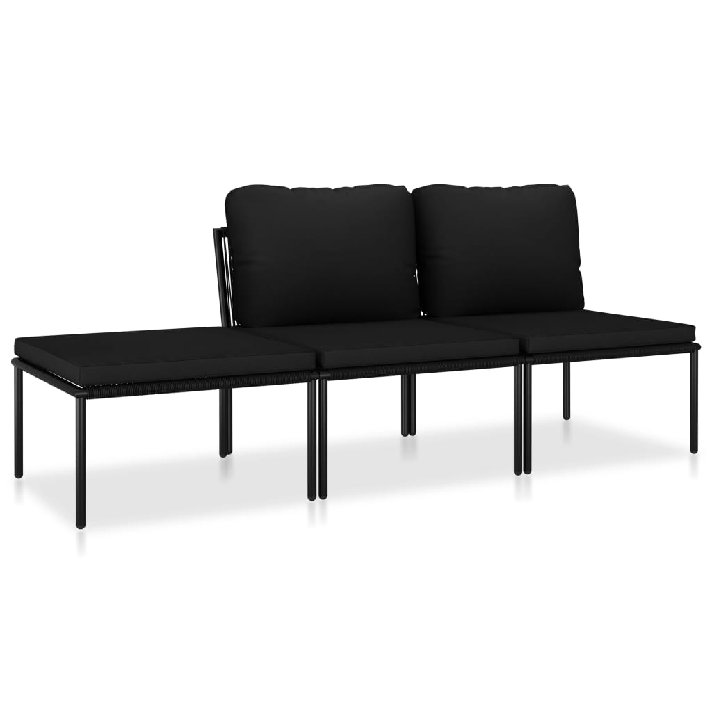 Set mobilier de gradina cu perne pentru 3 persoane vidaXL, PVC, 180 x 60 x 65 cm, Negru