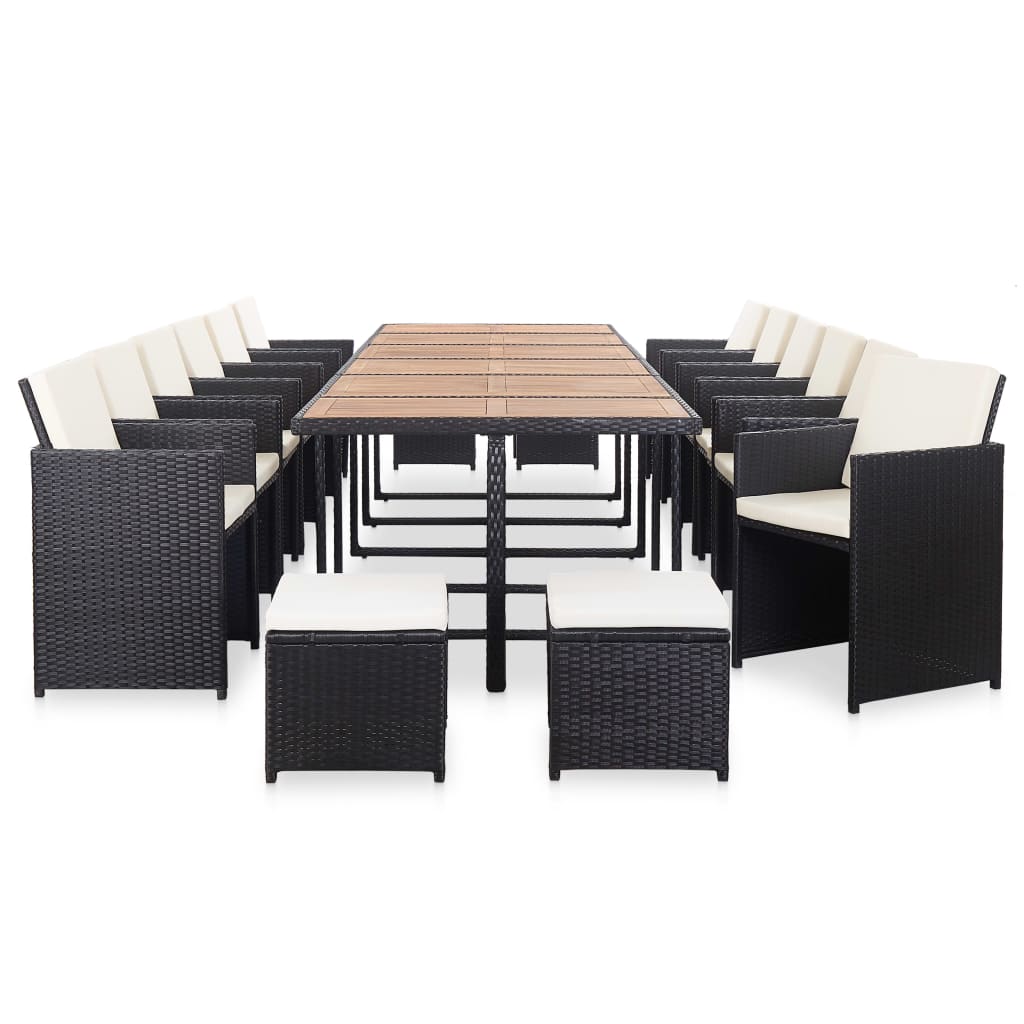 Set mobilier de gradina cu 17 piese cu perne crem vidaXL, Poliratan, 339 x 109 x 74 cm, Negru