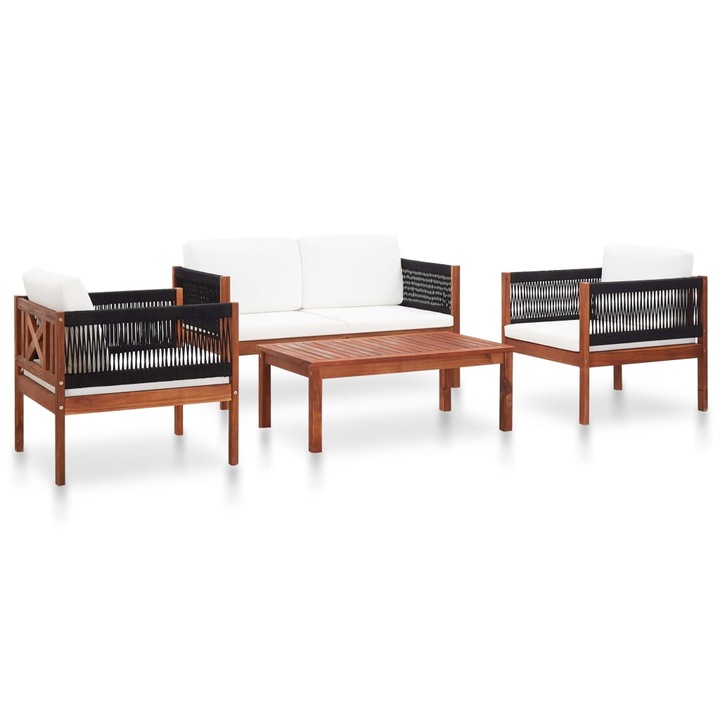 Set mobilier de gradina 4 piese masa canapea si scaune, vidaXL, Lemn, 90 x 55 x 35 cm, Maro