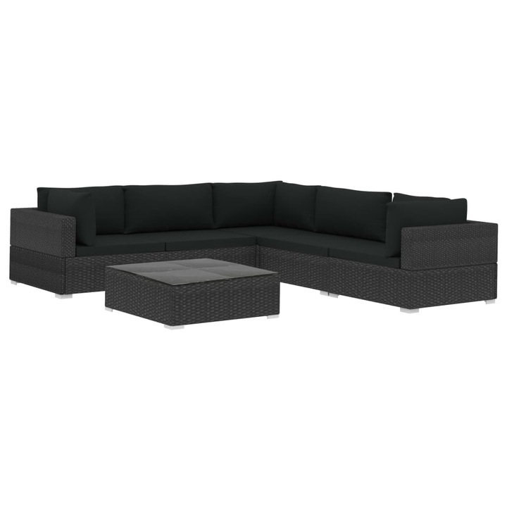 Set mobilier de gradina cu perne vidaXL, 6 piese, negru, poliratan, 52.2 kg 46772