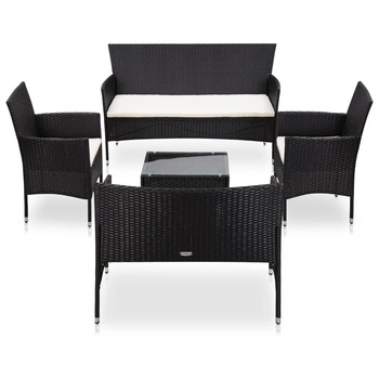 Set mobilier de gradina 5 piese, vidaXL, Poliratan, 150 x 58 x 81 cm, Negru Set mobilier de gradina 5 piese, vidaXL, Poliratan, 150 x 58 x 81 cm, Negru