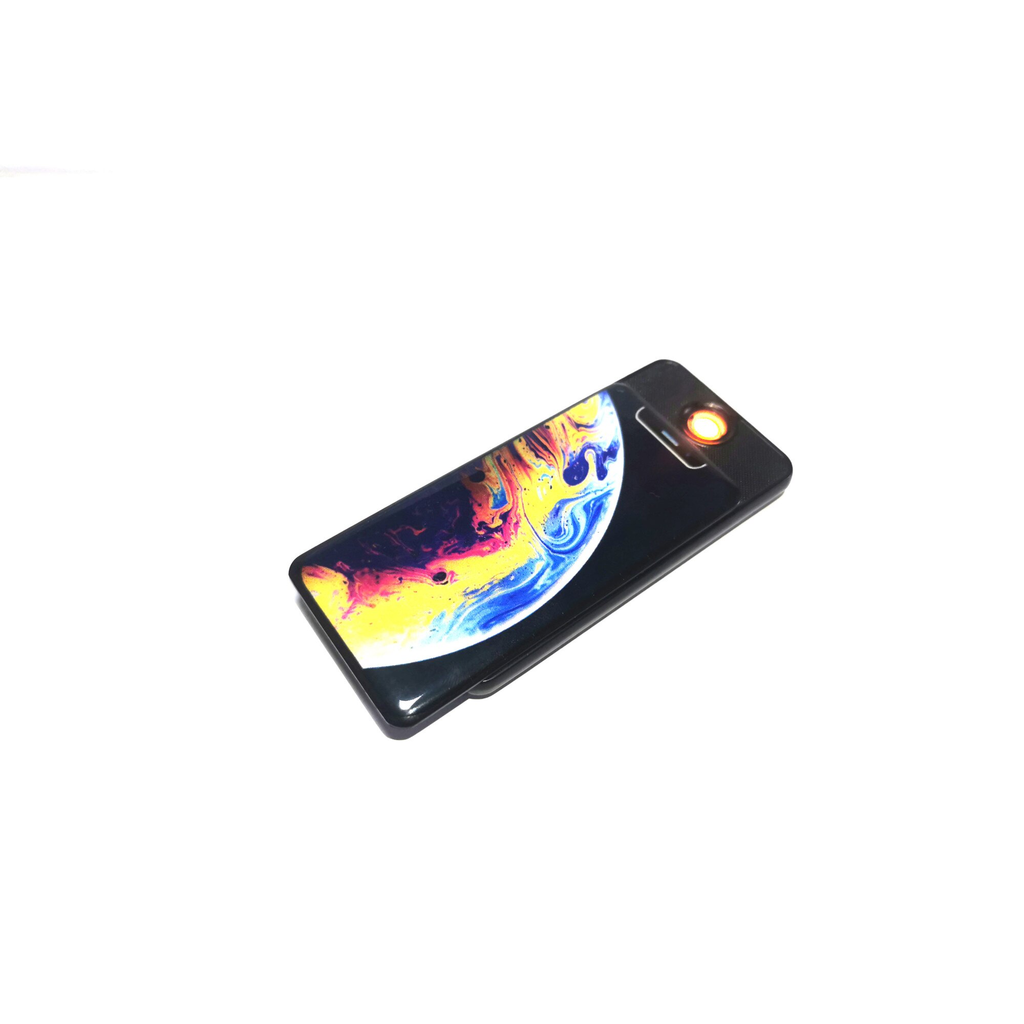 Bricheta electrica aspect tip smartphone model iPhone, antivant, reincarcabila USB, metalica - Negru