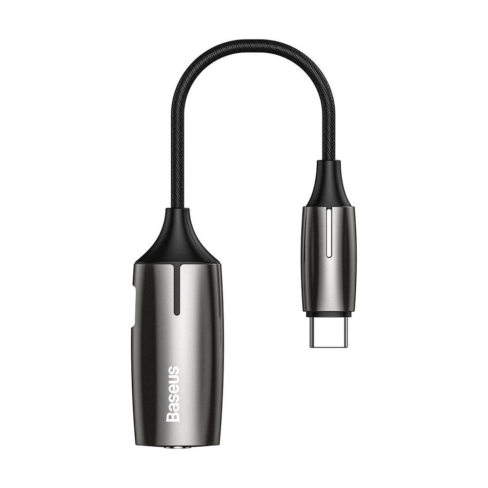 Adaptor Baseus de la USB Tip C la USB Tip C + Jack 3,5 mm, pentru incarcare si ascultare muzica simultan, Gri inchis