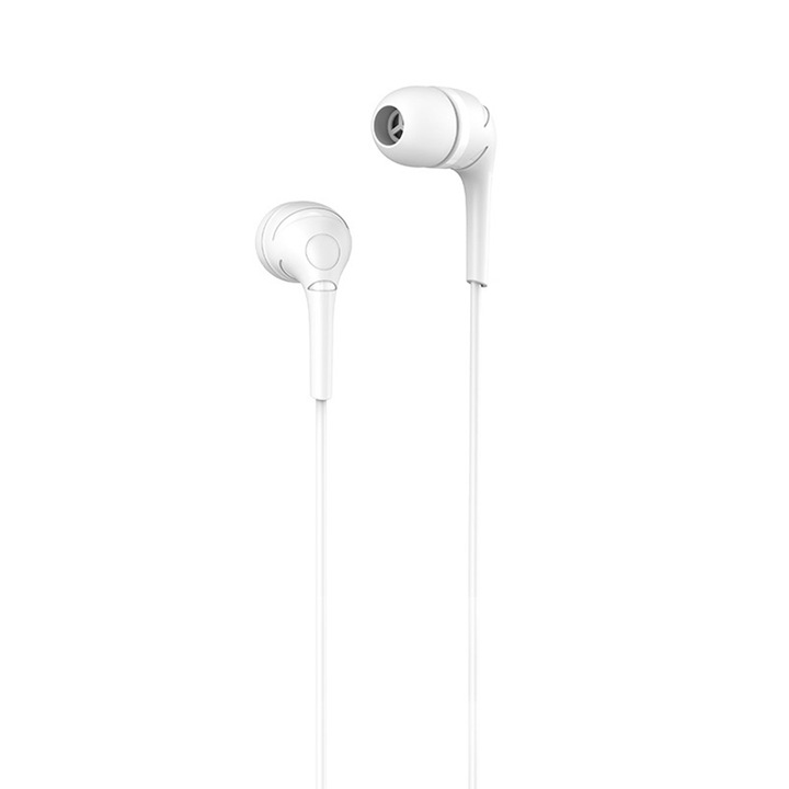Аудио слушалки за поставяне в ушите с микрофон Hoco Poesie Music, Pure Bass Sound, Jack 3.5 mm, White