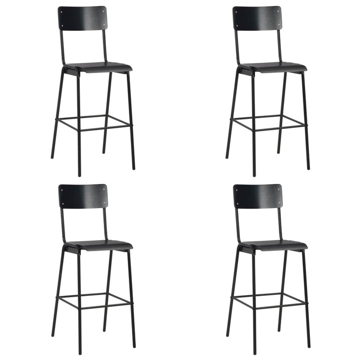 Set scaune de bar vidaXL, 4 buc., negru, placaj solid, otel, 41,5 x 59 x 116,5 cm, 15.92 kg